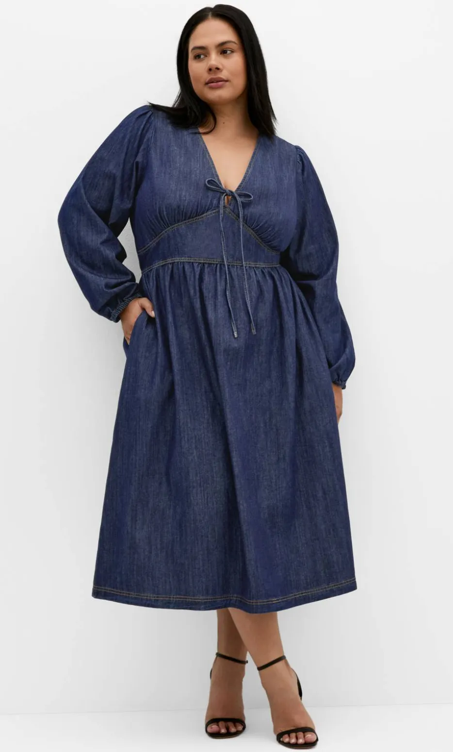 Emelia Denim Midi Dress - dark wash