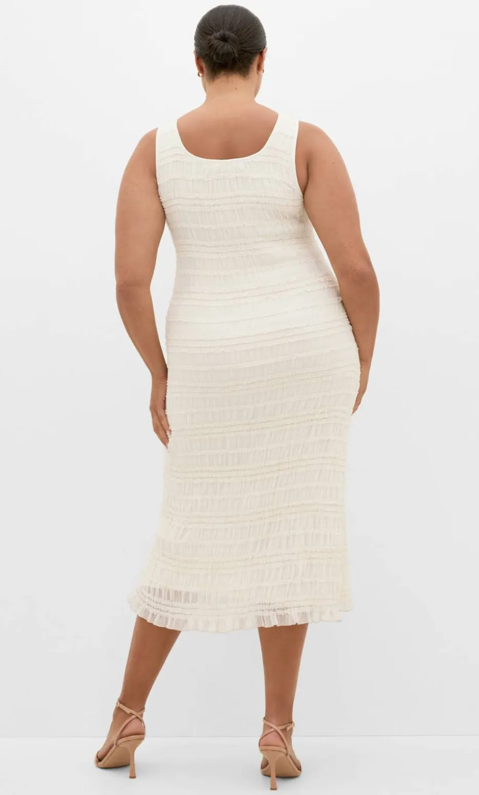 Emelia Sleeveless Shirred Dress - creme