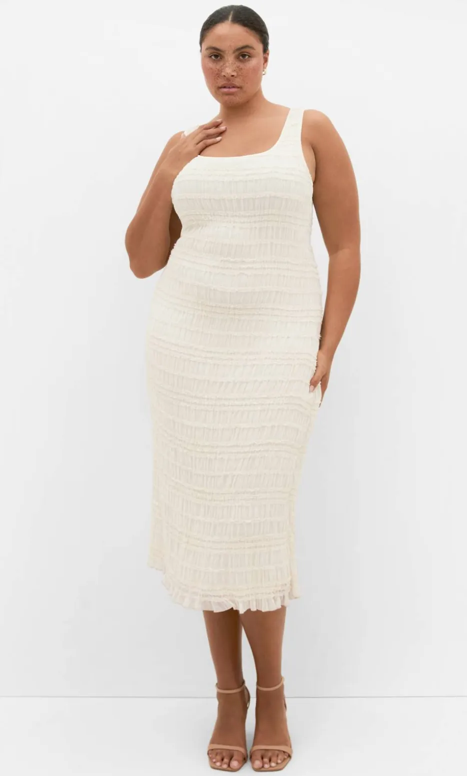 Emelia Sleeveless Shirred Dress - creme