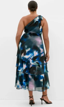 Enchant Haze One Shoulder Maxi Dress - deep ocean