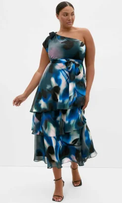 Enchant Haze One Shoulder Maxi Dress - deep ocean