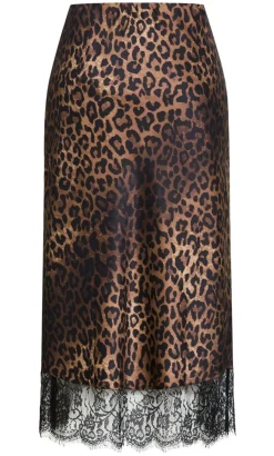 Envious Leopard Print Lace Hem Skirt - chocolate