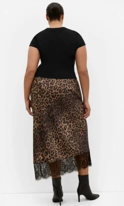 Envious Leopard Print Lace Hem Skirt - chocolate