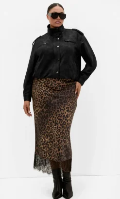 Envious Leopard Print Lace Hem Skirt - chocolate