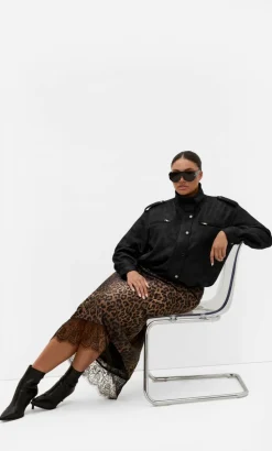 Envious Leopard Print Lace Hem Skirt - chocolate