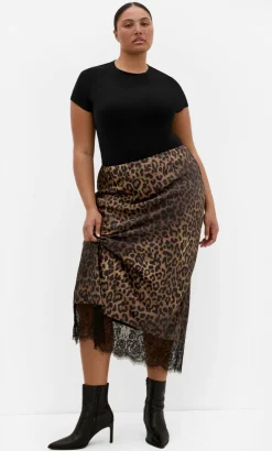 Envious Leopard Print Lace Hem Skirt - chocolate