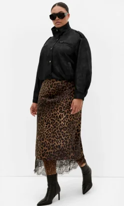 Envious Leopard Print Lace Hem Skirt - chocolate
