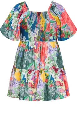 Fantasy Berry Floral Print Puff Sleeve Mini Dress - sage