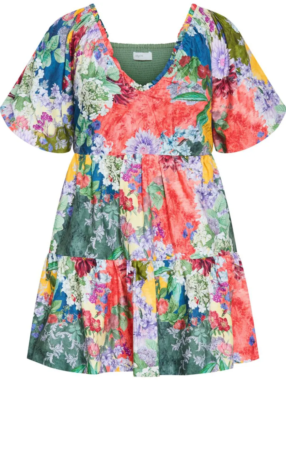 Fantasy Berry Floral Print Puff Sleeve Mini Dress - sage