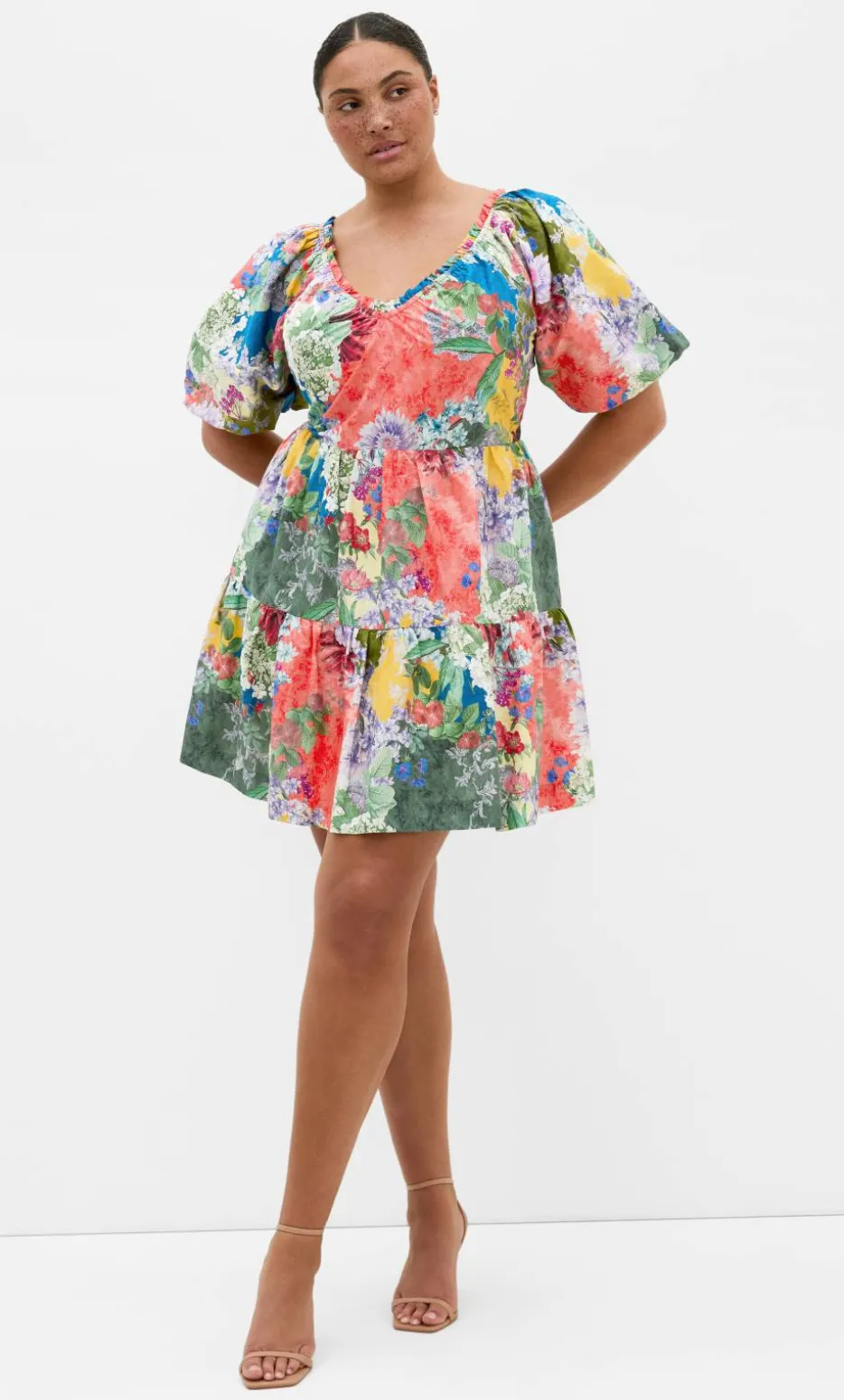 Fantasy Berry Floral Print Puff Sleeve Mini Dress - sage