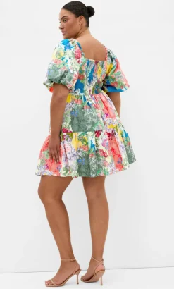 Fantasy Berry Floral Print Puff Sleeve Mini Dress - sage