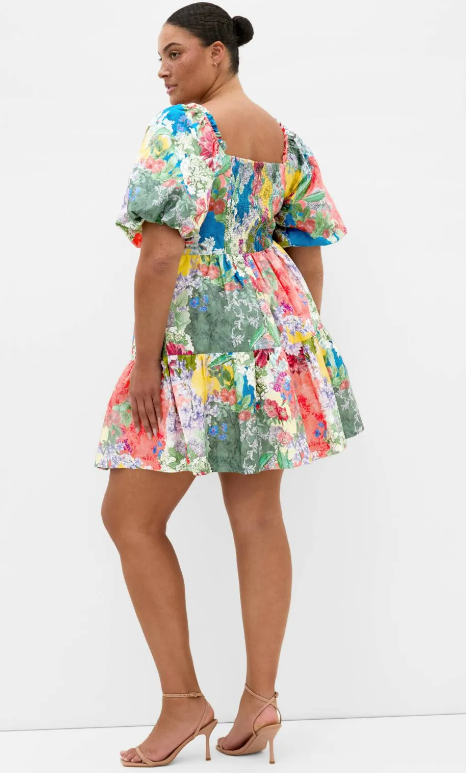 Fantasy Berry Floral Print Puff Sleeve Mini Dress - sage