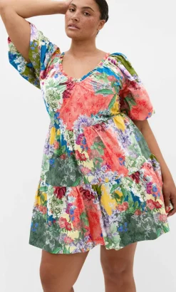 Fantasy Berry Floral Print Puff Sleeve Mini Dress - sage