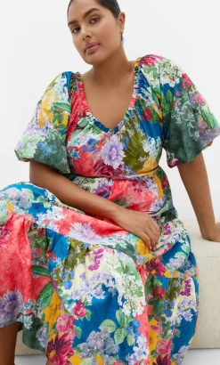 Fantasy Berry Floral Print V Neck Dress - sage