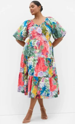 Fantasy Berry Floral Print V Neck Dress - sage