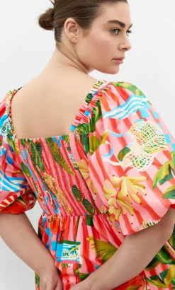 Fantasy Holiday Print Puff Sleeve Mini Dress - pink