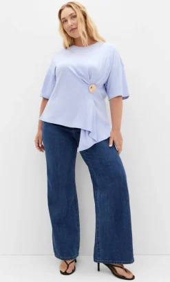 Fashion Drape Detail Tee - sky blue