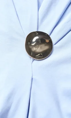 Fashion Drape Detail Tee - sky blue