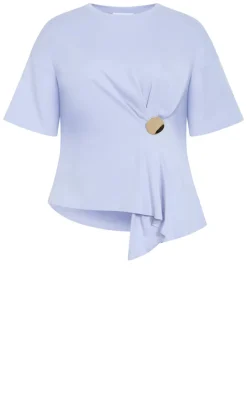 Fashion Drape Detail Tee - sky blue