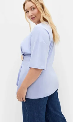 Fashion Drape Detail Tee - sky blue