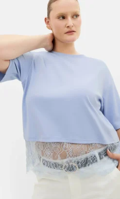 Fashion Lace Hem Tee - sky blue