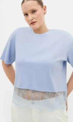 Fashion Lace Hem Tee - sky blue