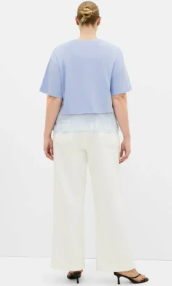 Fashion Lace Hem Tee - sky blue
