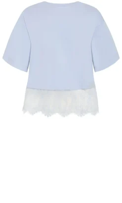 Fashion Lace Hem Tee - sky blue