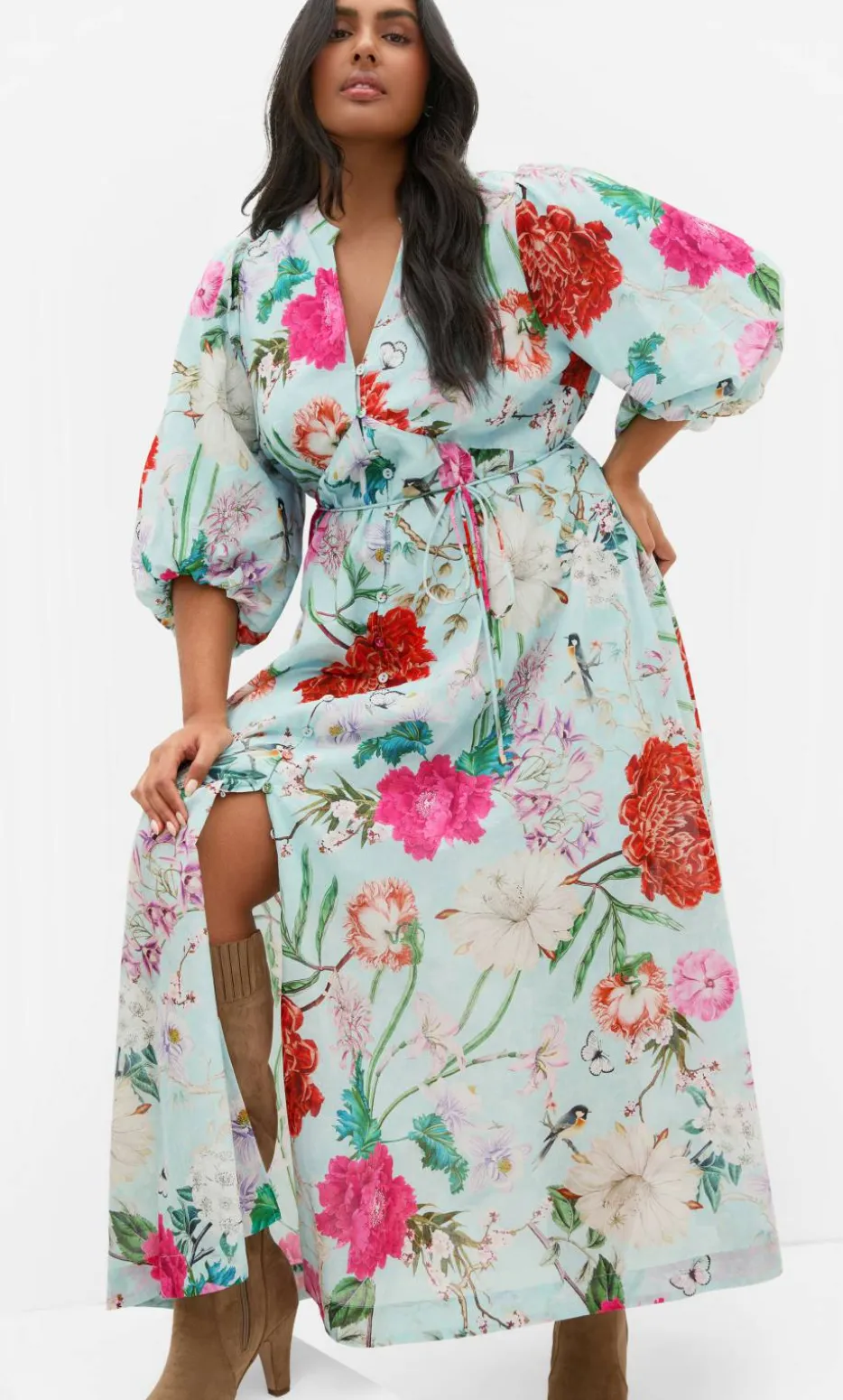 Flora Print Cotton Maxi Dress - mint