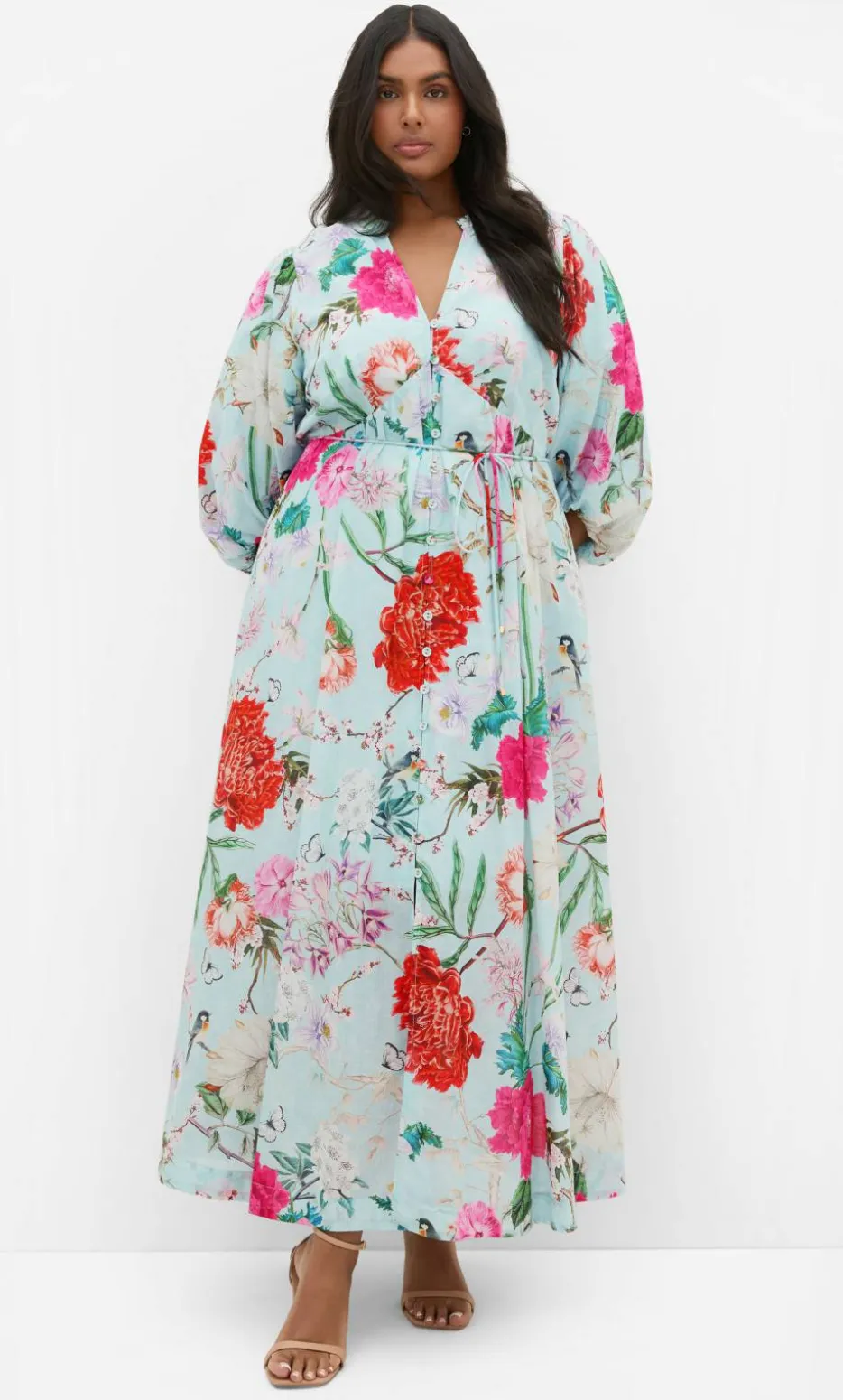 Flora Print Cotton Maxi Dress - mint