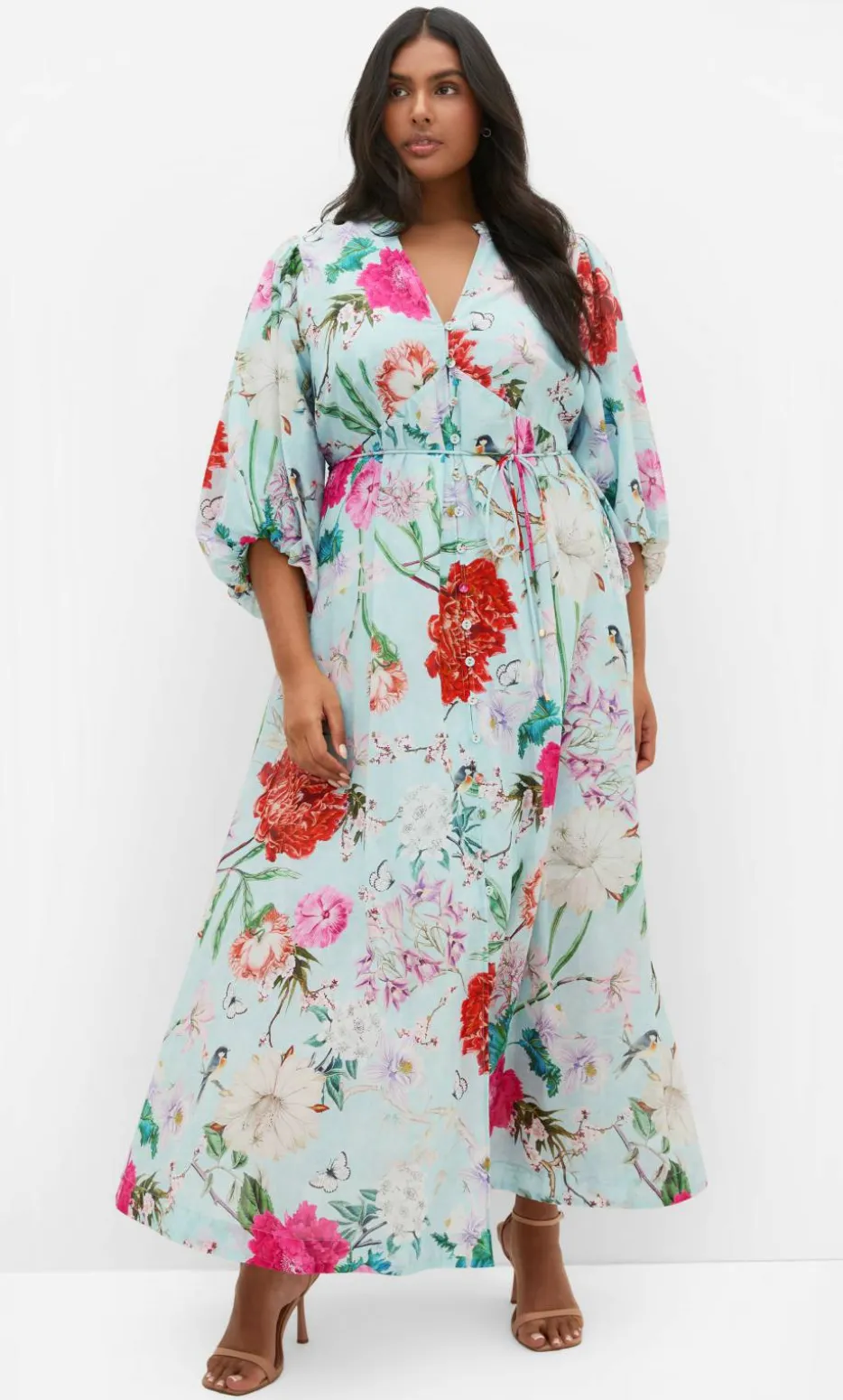 Flora Print Cotton Maxi Dress - mint