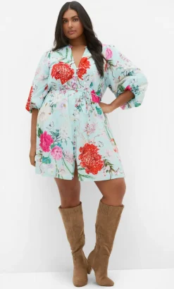 Flora Print Cotton Mini Dress - mint