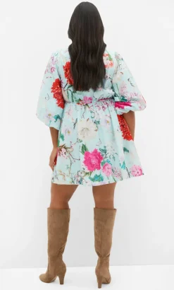 Flora Print Cotton Mini Dress - mint