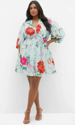 Flora Print Cotton Mini Dress - mint