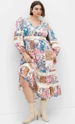 Florence Print Midi Dress - pastel pink