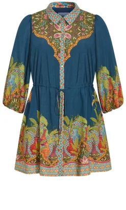 Fools Paradise Print Mini Dress - alpine navy