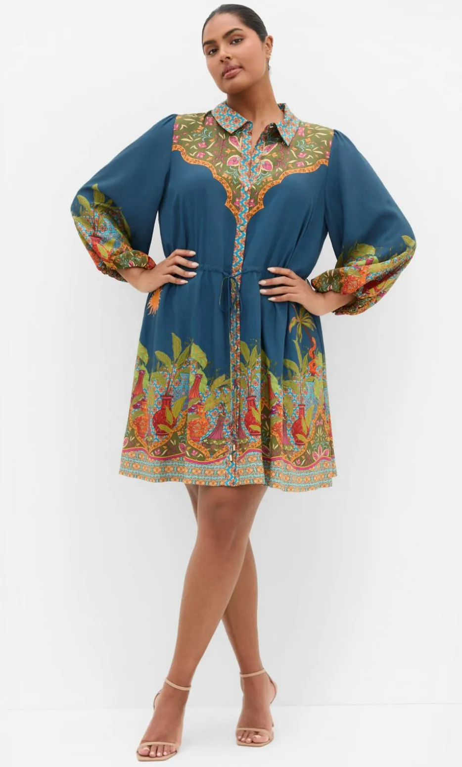 Fools Paradise Print Mini Dress - alpine navy