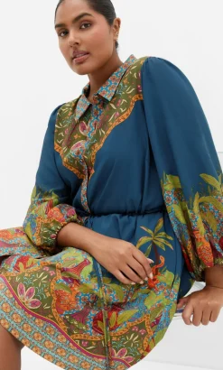 Fools Paradise Print Mini Dress - alpine navy