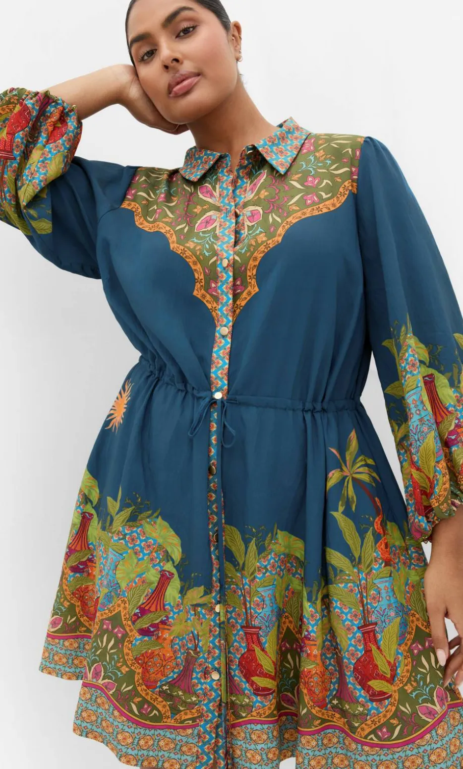 Fools Paradise Print Mini Dress - alpine navy