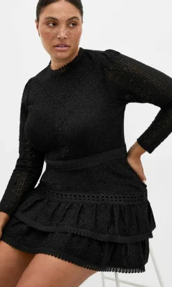 Gabriella Lace Ruffle Mini Dress - black