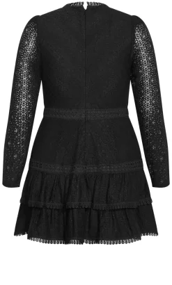 Gabriella Lace Ruffle Mini Dress - black