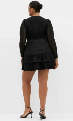 Gabriella Lace Ruffle Mini Dress - black