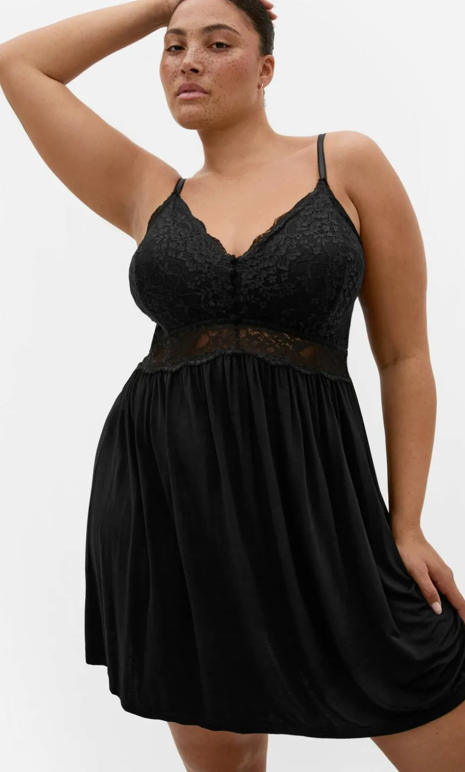 Gizelle Lace Trim Sleep Chemise - black
