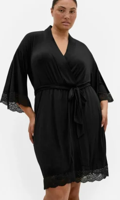 Gizelle Lace Trim Sleep Robe - black