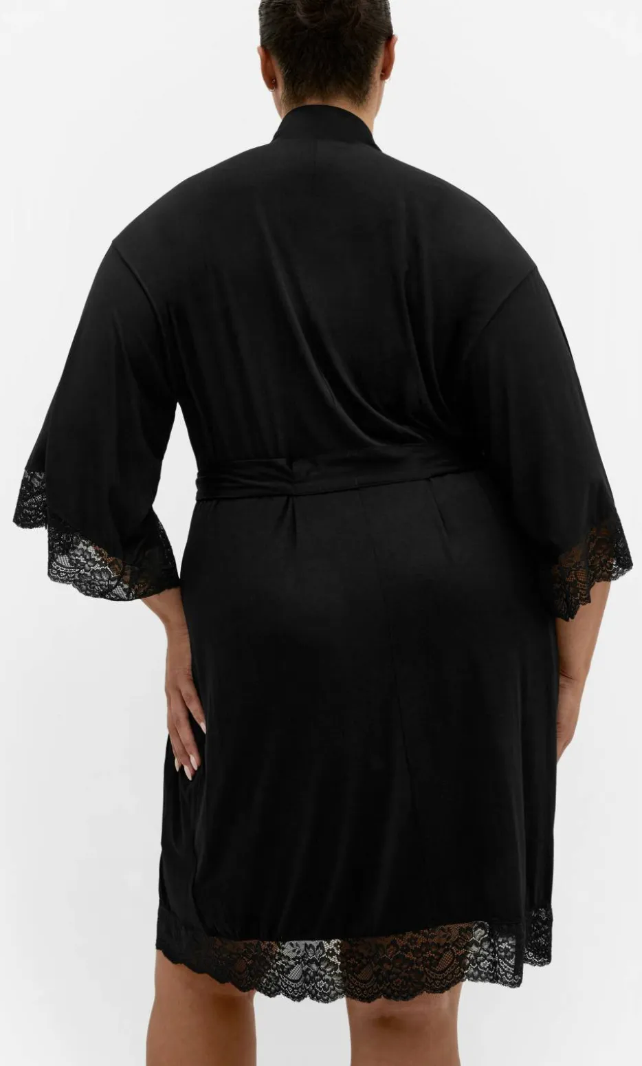 Gizelle Lace Trim Sleep Robe - black