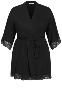 Gizelle Lace Trim Sleep Robe - black