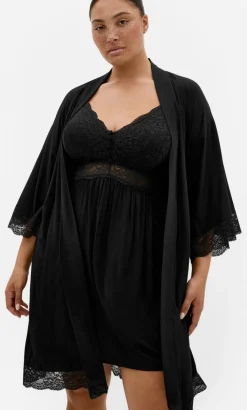 Gizelle Lace Trim Sleep Robe - black