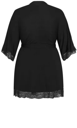 Gizelle Lace Trim Sleep Robe - black