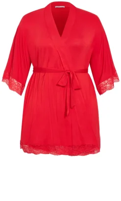 Gizelle Lace Trim Sleep Robe - red