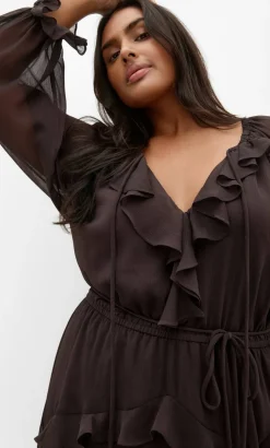 Glam Frill Maxi Dress - espresso